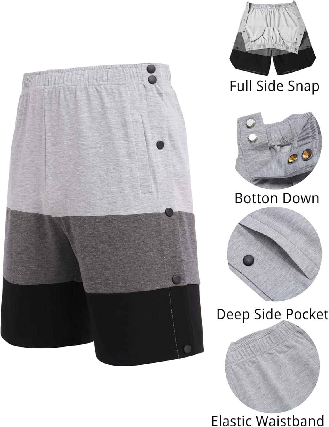 imageDeyeek Mens Tear Away Shorts Post Surgery Recovery Side Snap Shorts Color Block Cotton Break Away Pants with PocketsStyle 1