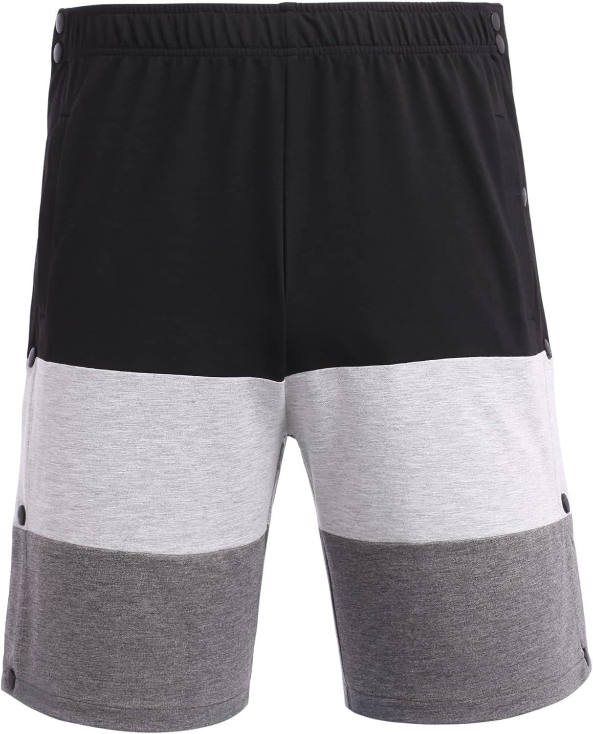 imageDeyeek Mens Tear Away Shorts Post Surgery Recovery Side Snap Shorts Color Block Cotton Break Away Pants with PocketsStyle 3