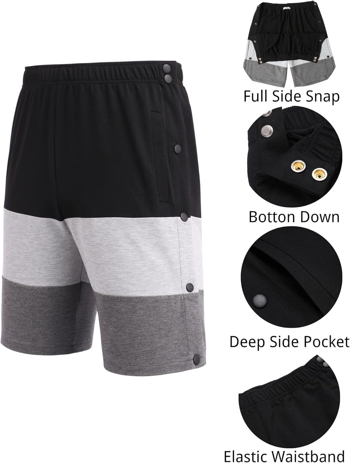 imageDeyeek Mens Tear Away Shorts Post Surgery Recovery Side Snap Shorts Color Block Cotton Break Away Pants with PocketsStyle 3