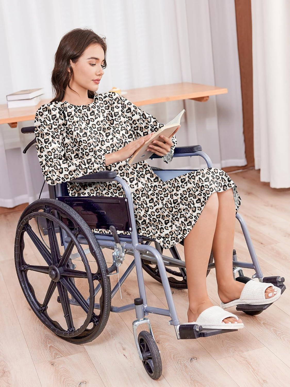 imageDeyeek Open Back Hospital Gowns for Women Post Shoulder Surgery Tear Away Snap Chemo Port Adaptive Clothing with PocketsLeopard