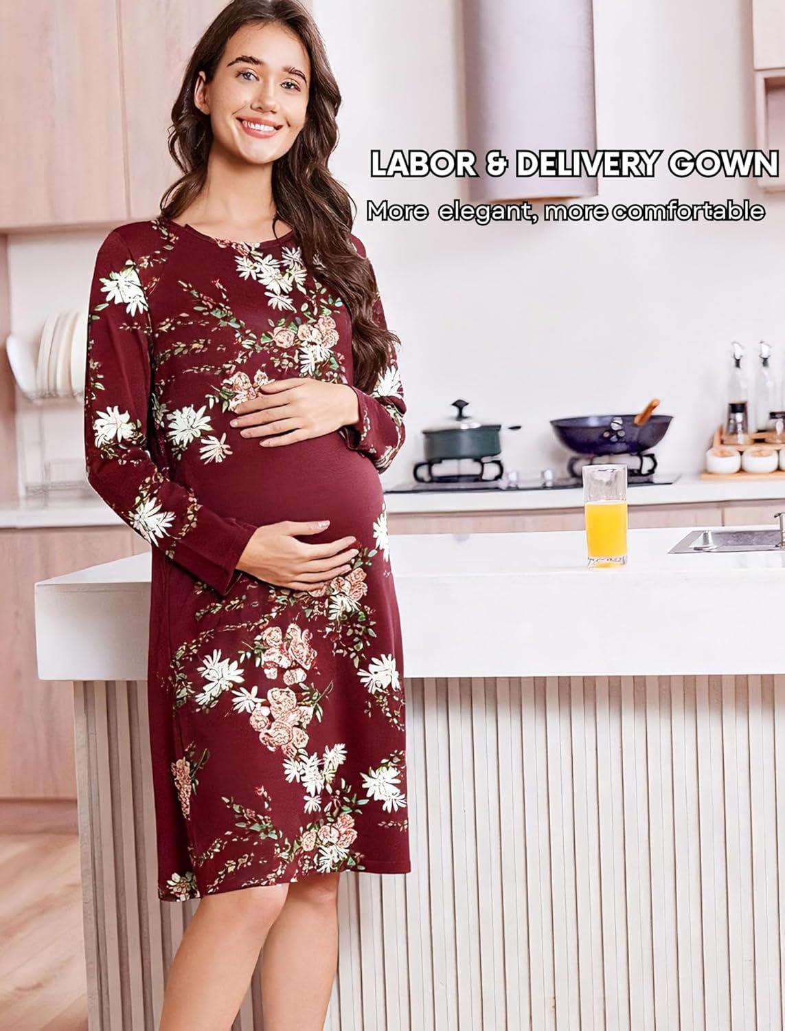 imageDeyeek Open Back Hospital Gowns for Women Post Shoulder Surgery Tear Away Snap Chemo Port Adaptive Clothing with PocketsRed Print