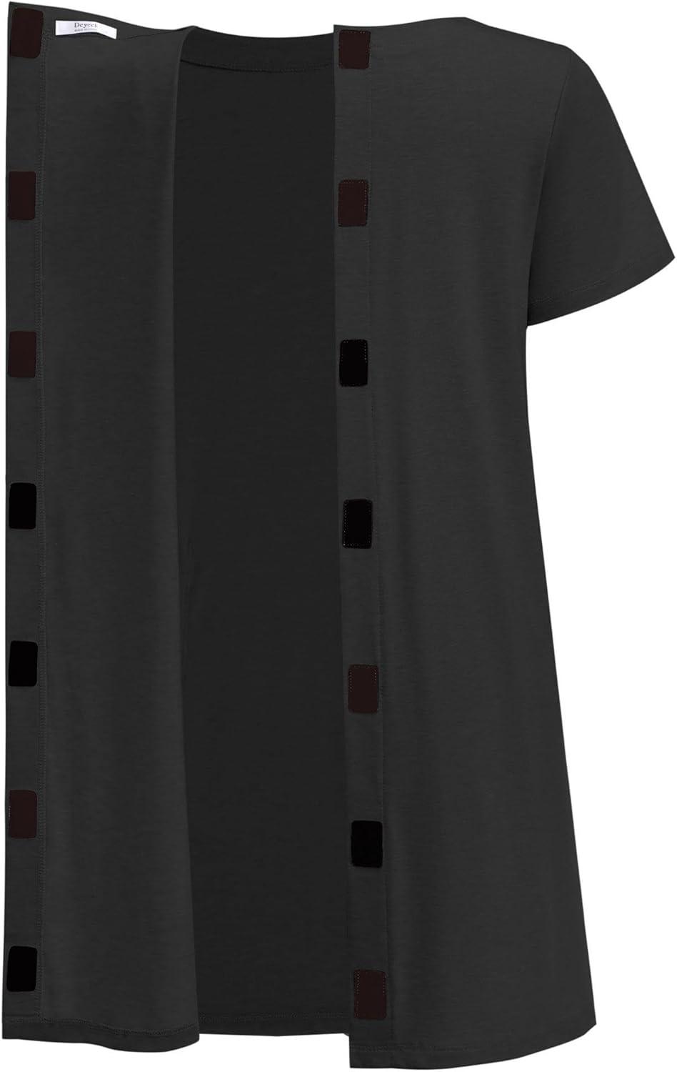 imageDeyeek Open Back Hospital Gowns for Women Tear Away Short Sleeve Post Surgery Soft Nightgowns for Elderly Women With PocketBlack