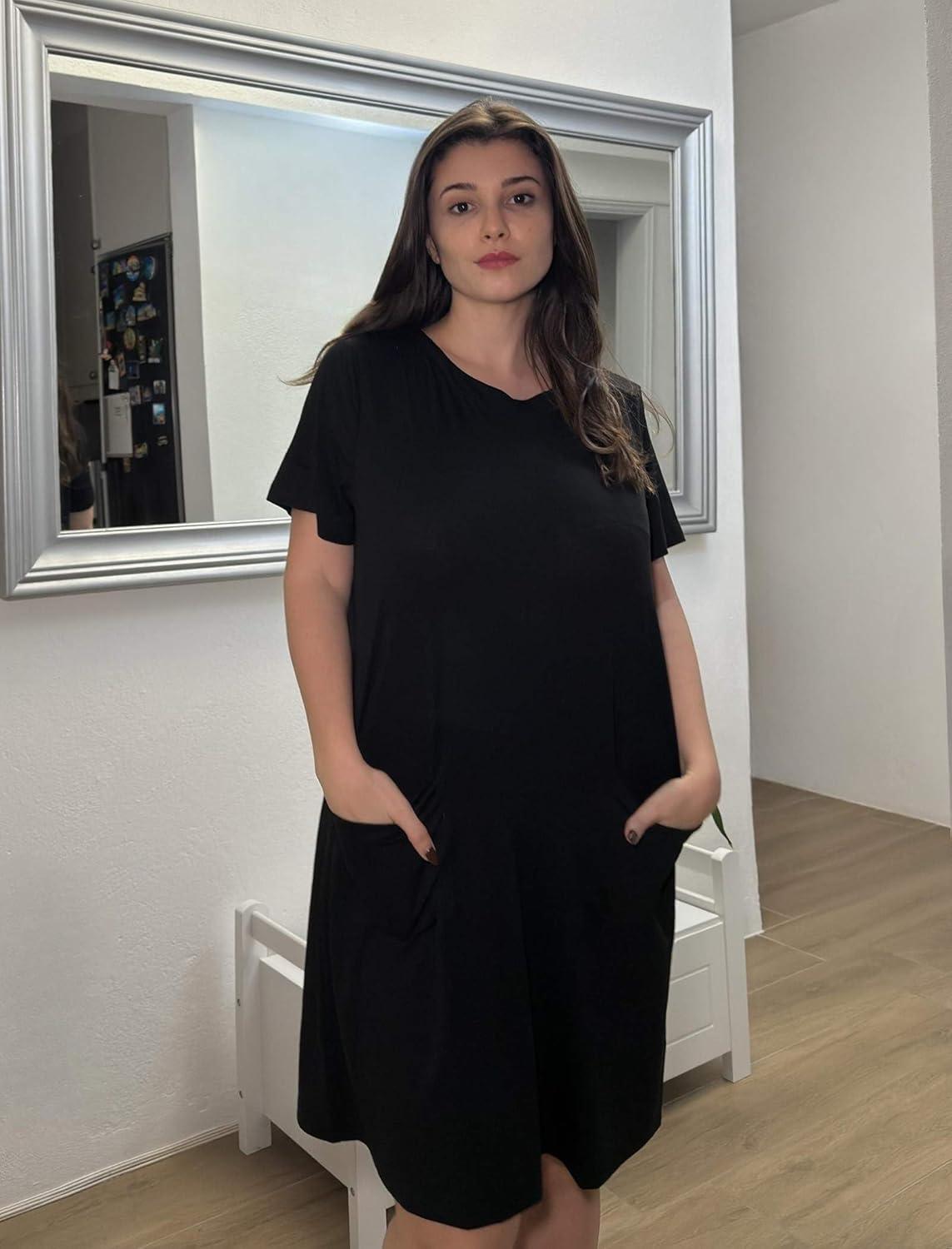 imageDeyeek Open Back Hospital Gowns for Women Tear Away Short Sleeve Post Surgery Soft Nightgowns for Elderly Women With PocketBlack
