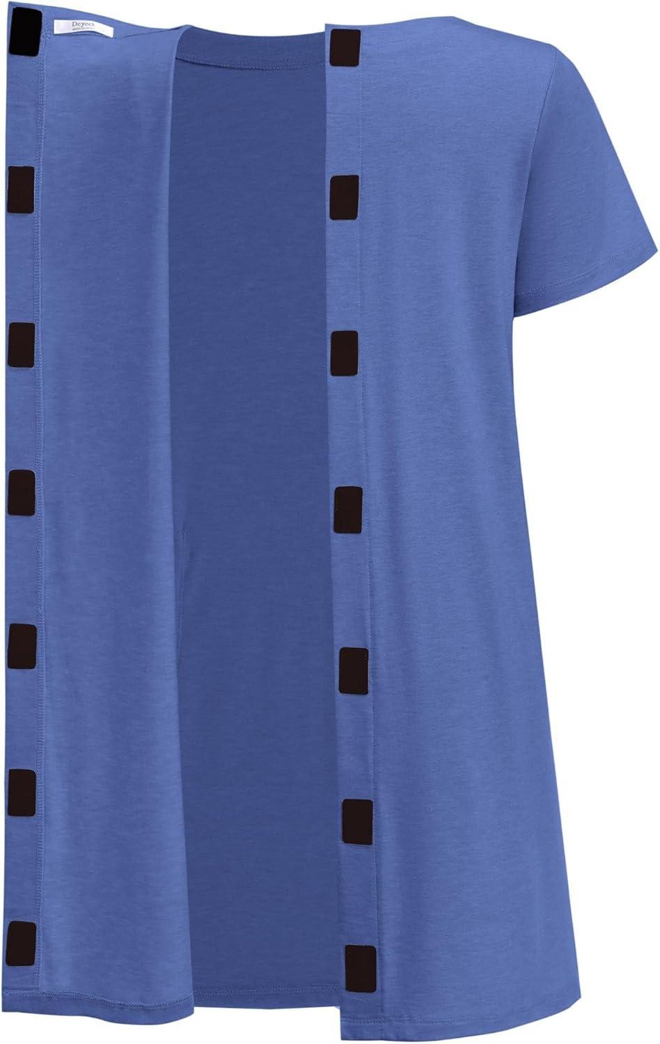 imageDeyeek Open Back Hospital Gowns for Women Tear Away Short Sleeve Post Surgery Soft Nightgowns for Elderly Women With PocketDeep Blue