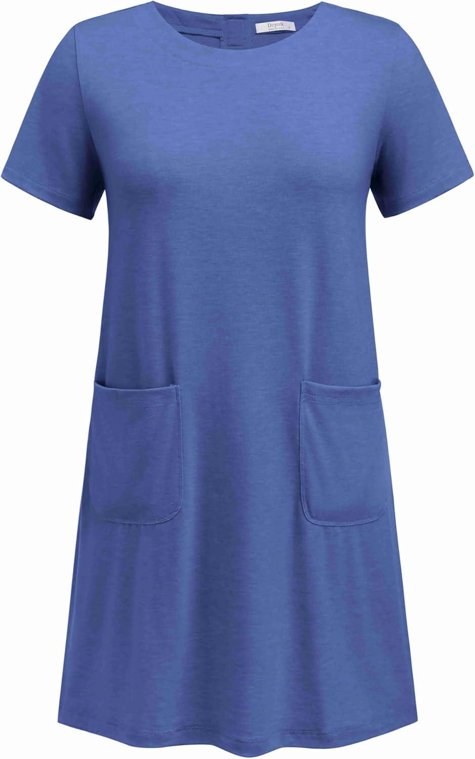 imageDeyeek Open Back Hospital Gowns for Women Tear Away Short Sleeve Post Surgery Soft Nightgowns for Elderly Women With PocketDeep Blue