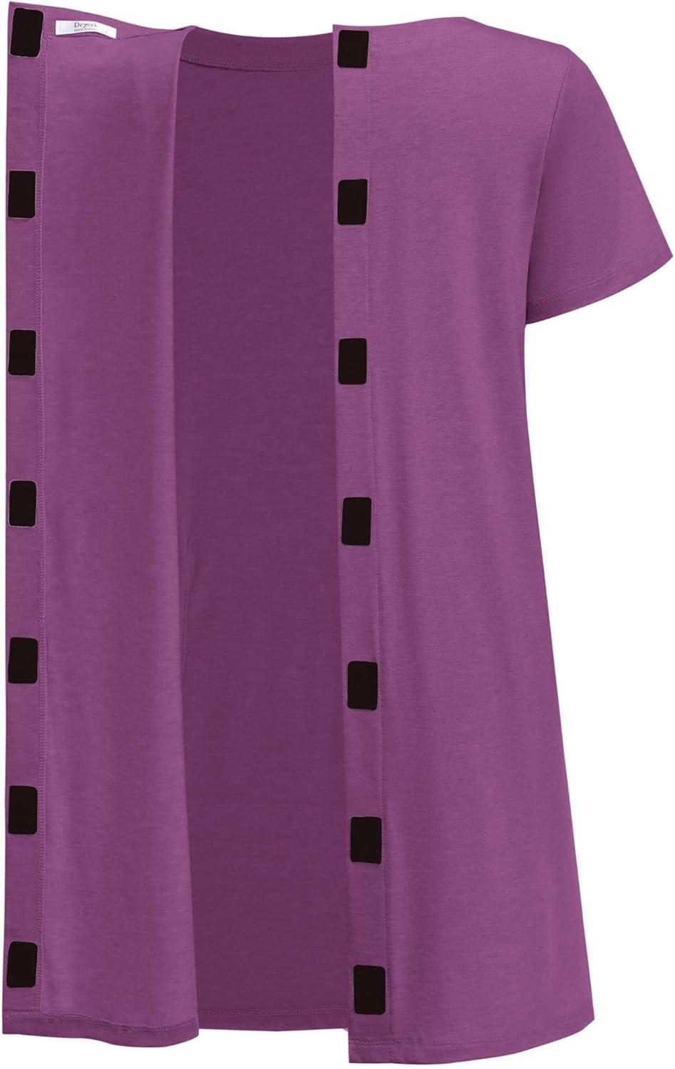 imageDeyeek Open Back Hospital Gowns for Women Tear Away Short Sleeve Post Surgery Soft Nightgowns for Elderly Women With PocketEggplant Purple