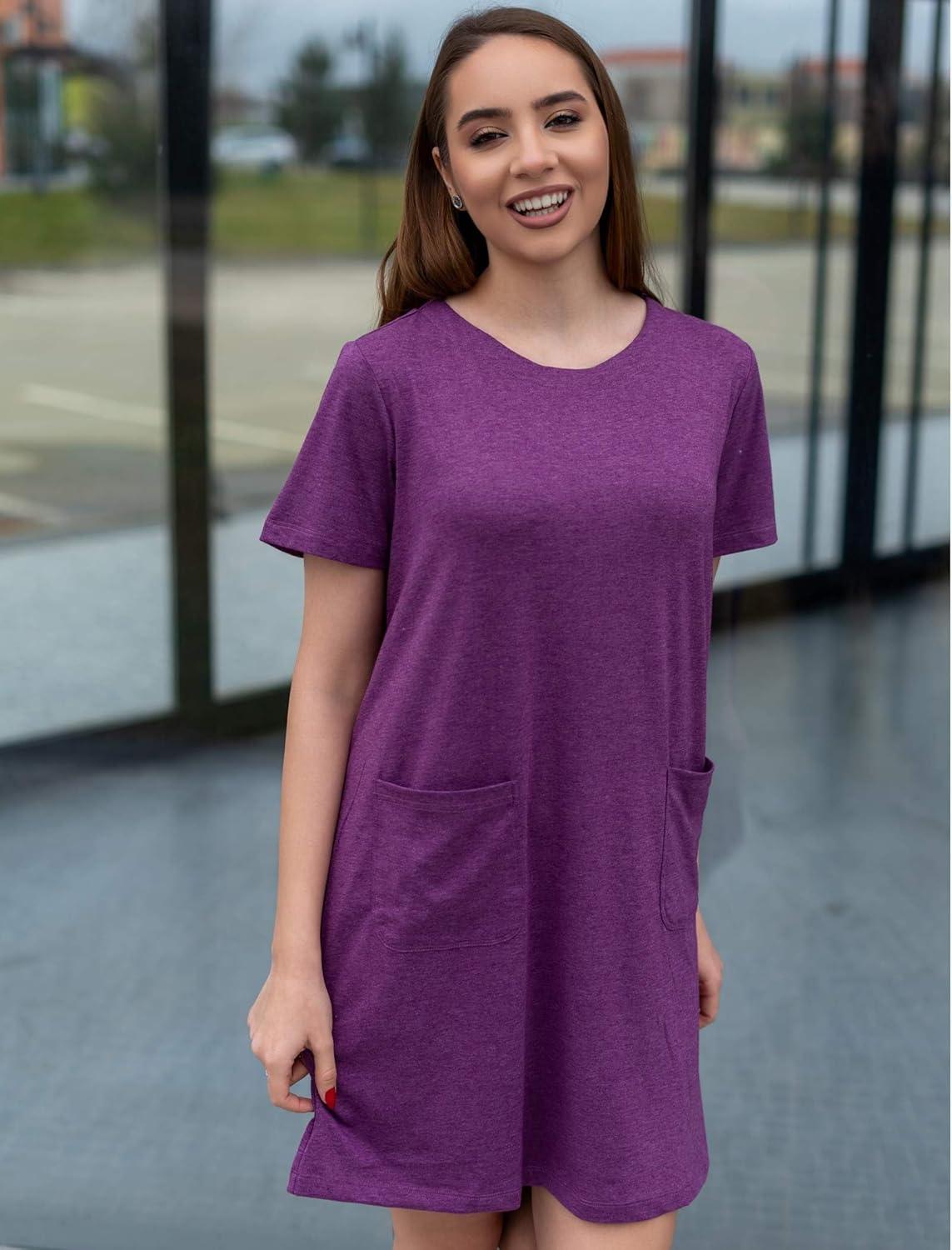 imageDeyeek Open Back Hospital Gowns for Women Tear Away Short Sleeve Post Surgery Soft Nightgowns for Elderly Women With PocketEggplant Purple