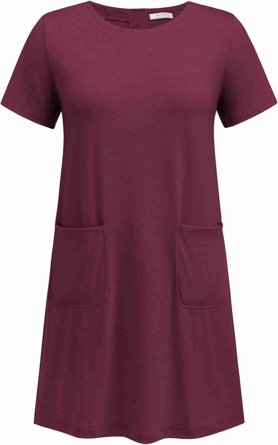 imageDeyeek Open Back Hospital Gowns for Women Tear Away Short Sleeve Post Surgery Soft Nightgowns for Elderly Women With PocketWine Red