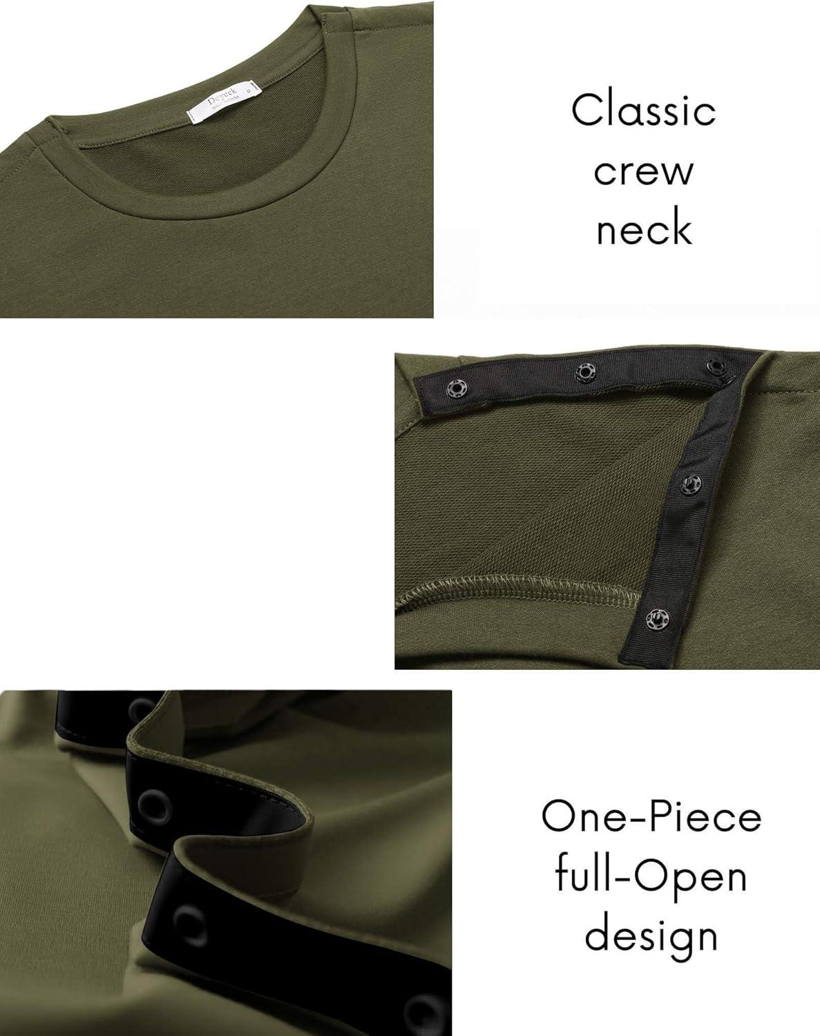 imageDeyeek Post Shoulder Surgery Recovery Shirts for Men Chemo Port Access Top Snap Full Tear Away Long SleeveArmy Green