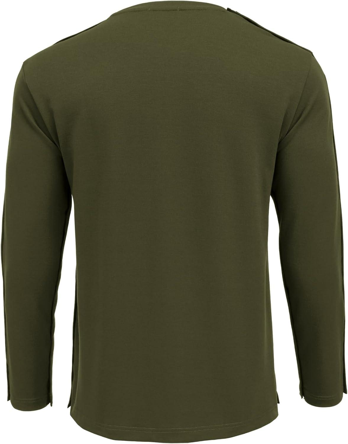 imageDeyeek Post Shoulder Surgery Recovery Shirts for Men Chemo Port Access Top Snap Full Tear Away Long SleeveArmy Green