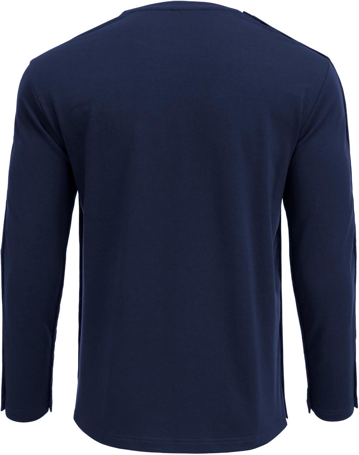 imageDeyeek Post Shoulder Surgery Recovery Shirts for Men Chemo Port Access Top Snap Full Tear Away Long SleeveBlue Purple