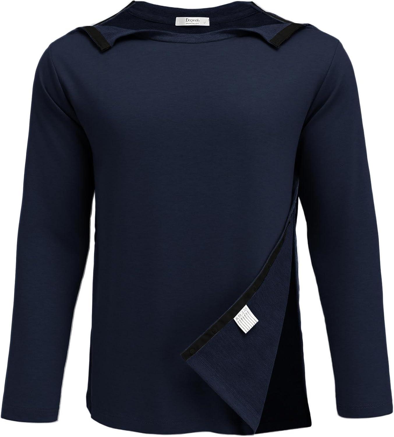 imageDeyeek Post Shoulder Surgery Recovery Shirts for Men Chemo Port Access Top Snap Full Tear Away Long SleeveBlue Purple