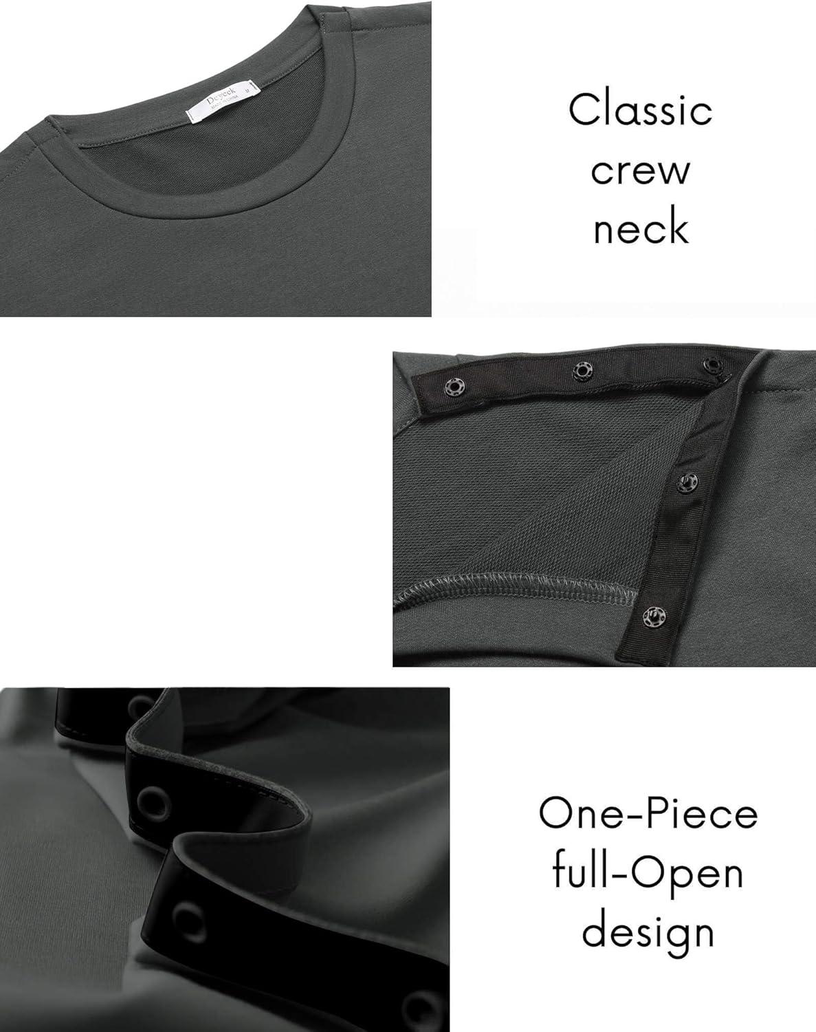 imageDeyeek Post Shoulder Surgery Recovery Shirts for Men Chemo Port Access Top Snap Full Tear Away Long SleeveDark Gray