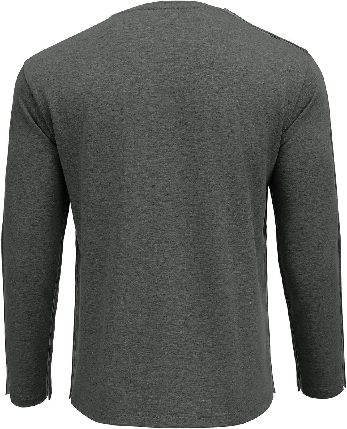 imageDeyeek Post Shoulder Surgery Recovery Shirts for Men Chemo Port Access Top Snap Full Tear Away Long SleeveDark Gray