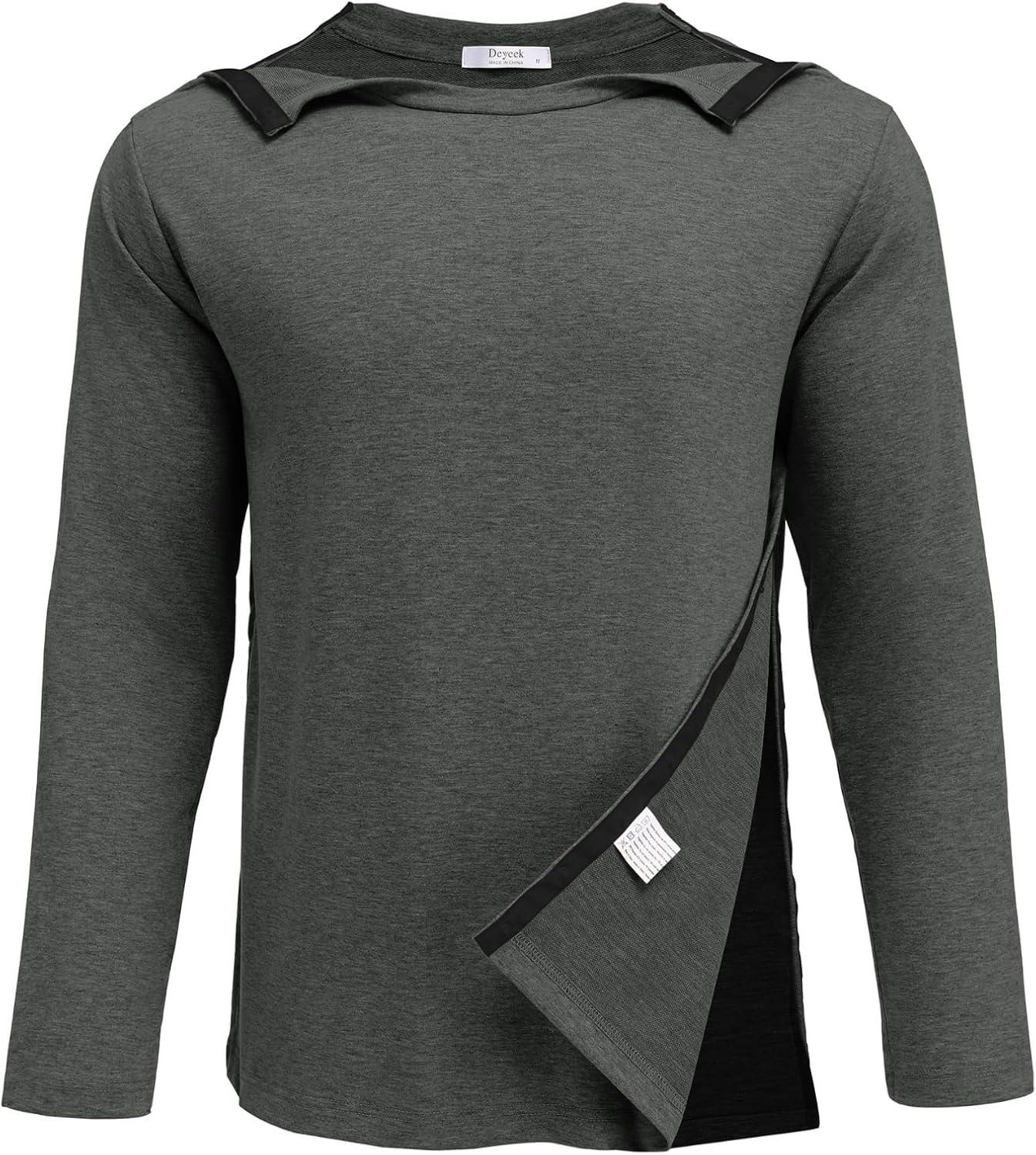 imageDeyeek Post Shoulder Surgery Recovery Shirts for Men Chemo Port Access Top Snap Full Tear Away Long SleeveDark Gray