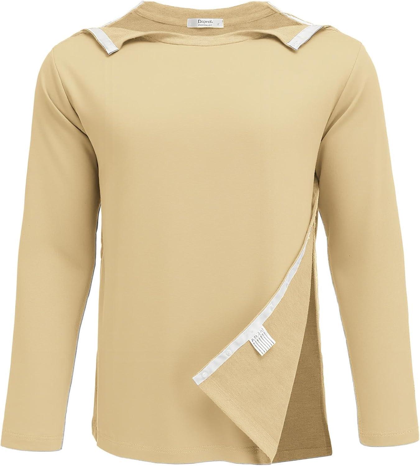 imageDeyeek Post Shoulder Surgery Recovery Shirts for Men Chemo Port Access Top Snap Full Tear Away Long SleeveKhaki