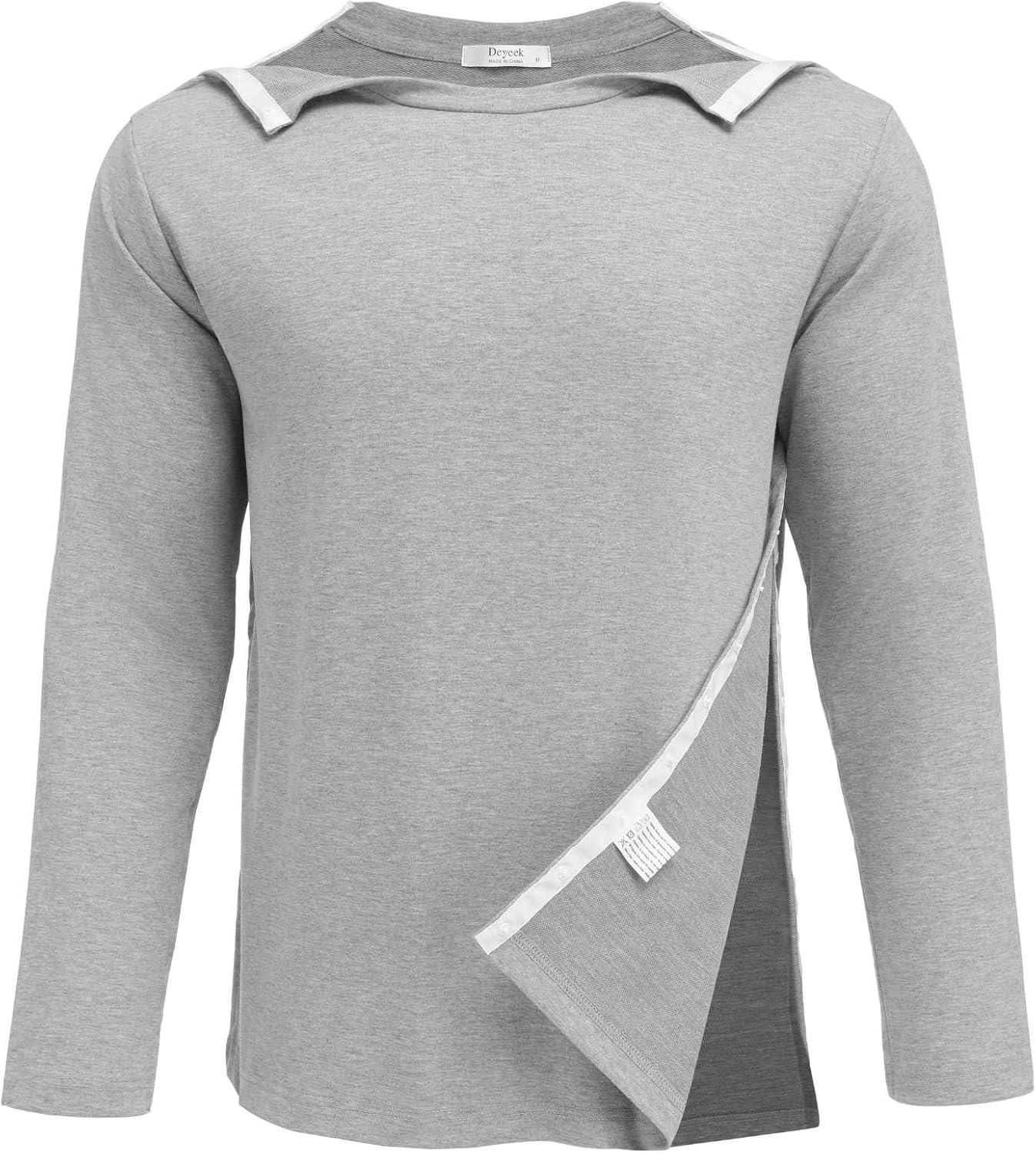 imageDeyeek Post Shoulder Surgery Recovery Shirts for Men Chemo Port Access Top Snap Full Tear Away Long SleeveLight Grey
