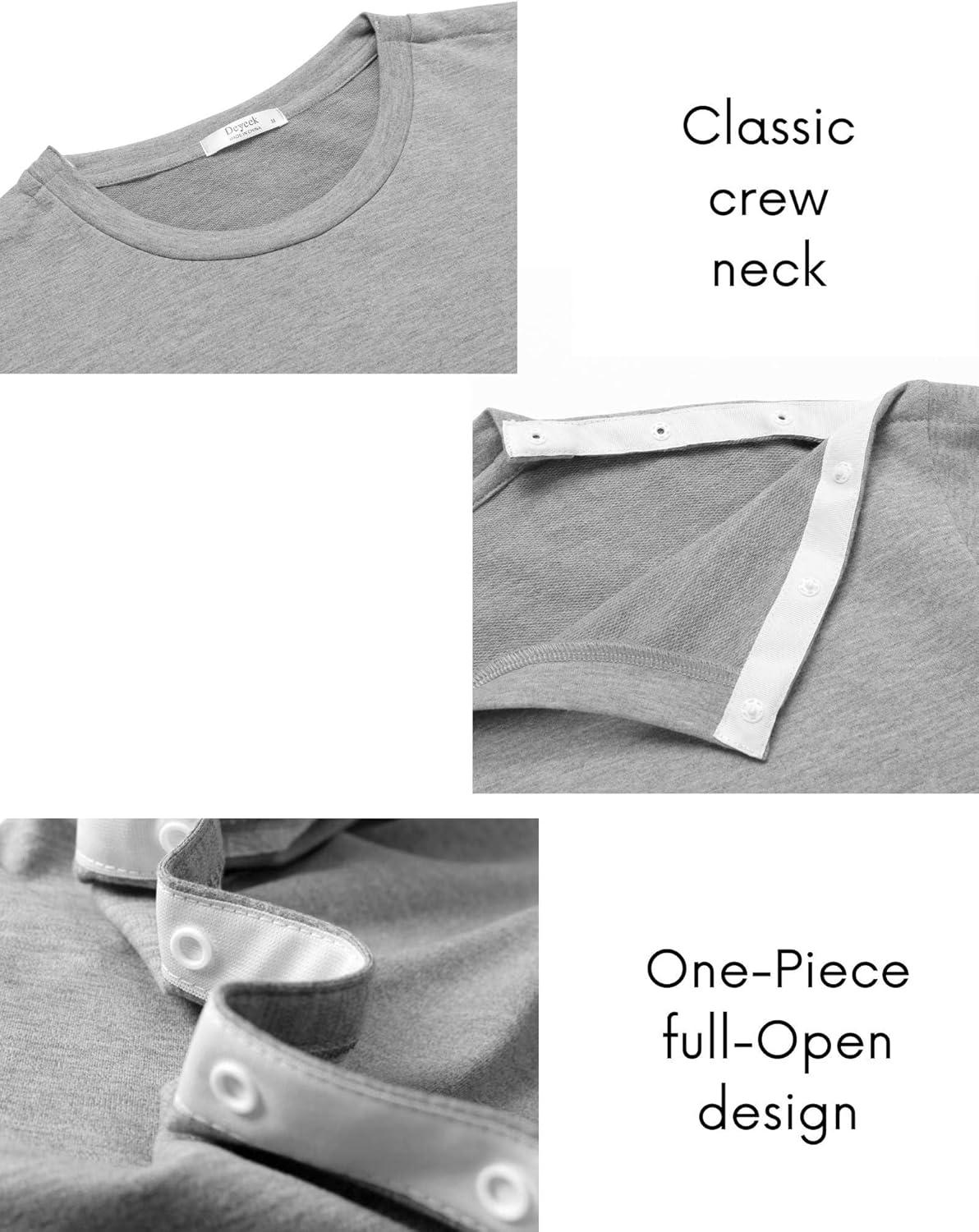 imageDeyeek Post Shoulder Surgery Recovery Shirts for Men Chemo Port Access Top Snap Full Tear Away Long SleeveLight Grey