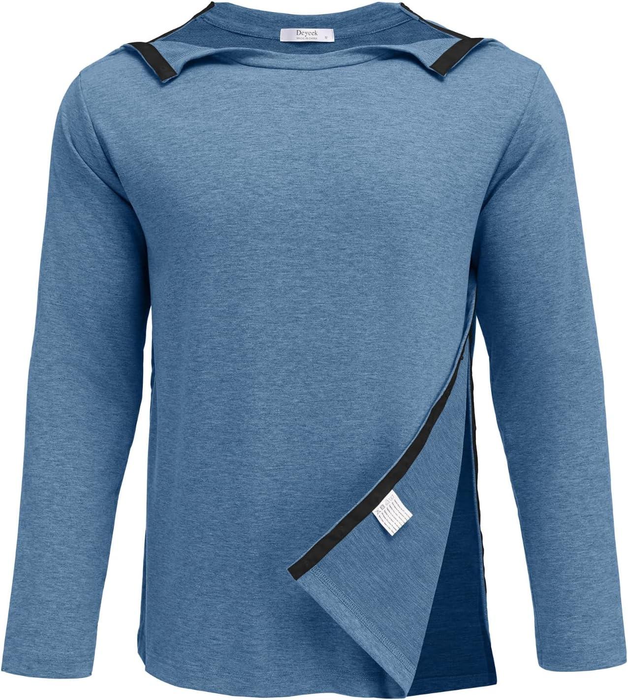 imageDeyeek Post Shoulder Surgery Recovery Shirts for Men Chemo Port Access Top Snap Full Tear Away Long SleeveNavy Blue