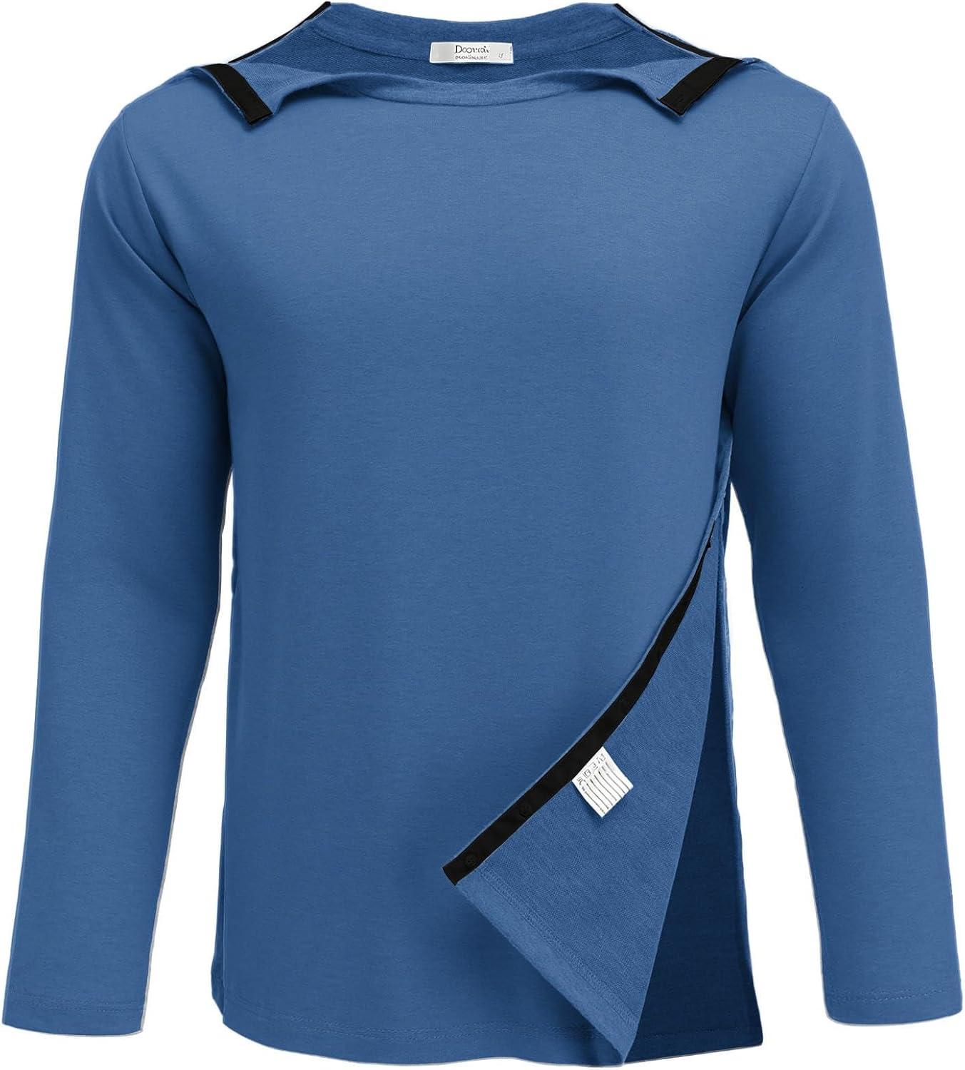 imageDeyeek Post Shoulder Surgery Recovery Shirts for Men Chemo Port Access Top Snap Full Tear Away Long SleeveNavy Blue