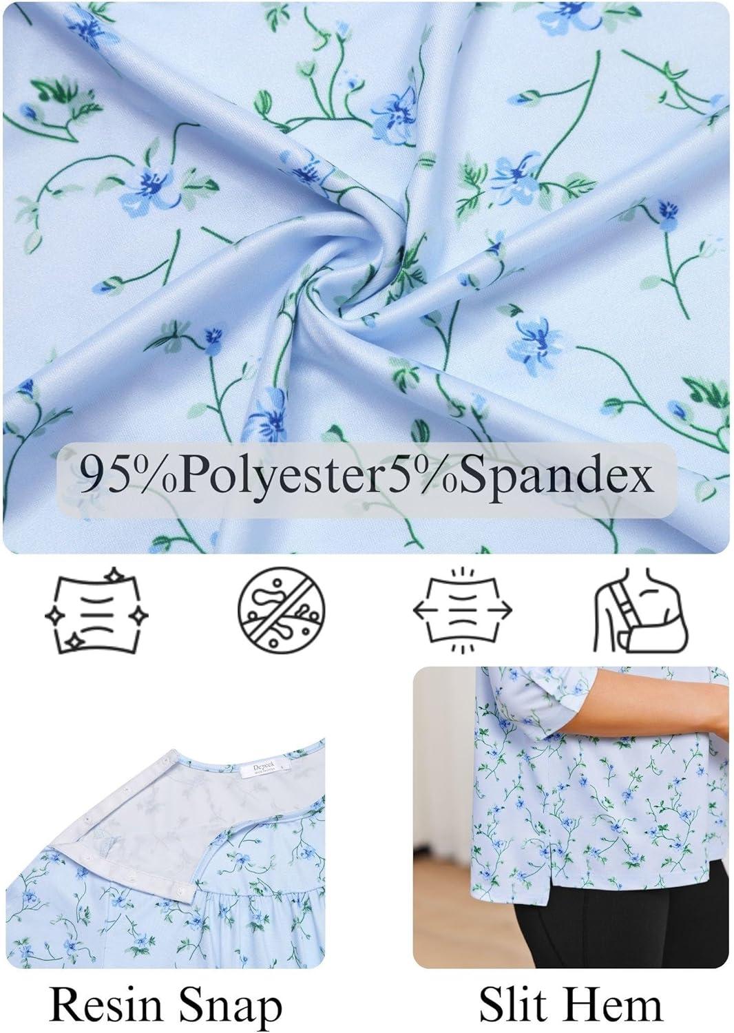 imageDeyeek Post Shoulder Surgery Shirt for Women Chemo Tear Away Shirt Snap Button 34 Sleeve Recovery Adaptive ClothingBlue Print
