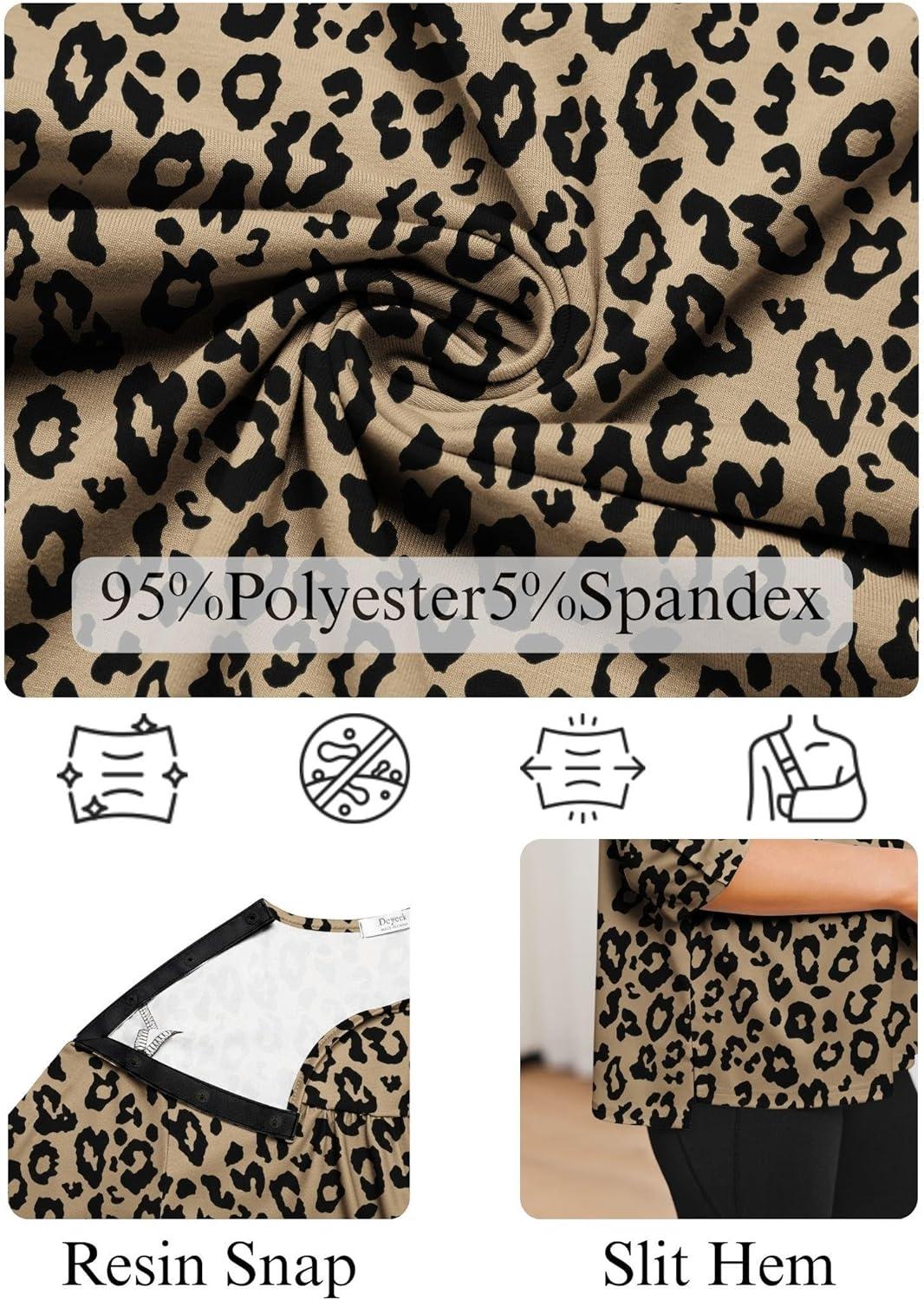 imageDeyeek Post Shoulder Surgery Shirt for Women Chemo Tear Away Shirt Snap Button 34 Sleeve Recovery Adaptive ClothingLeopard Print