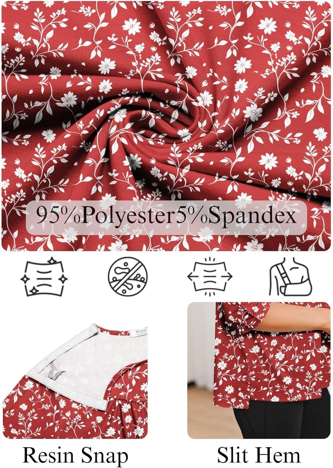 imageDeyeek Post Shoulder Surgery Shirt for Women Chemo Tear Away Shirt Snap Button 34 Sleeve Recovery Adaptive ClothingRed Print