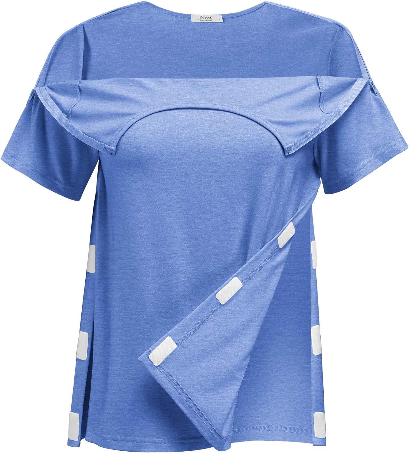 imageDeyeek Post Shoulder Surgery Shirts for Women Chemo Dialysis Port with 2 Shoulder Half Zippers After Rotator Cuff TopsBlue