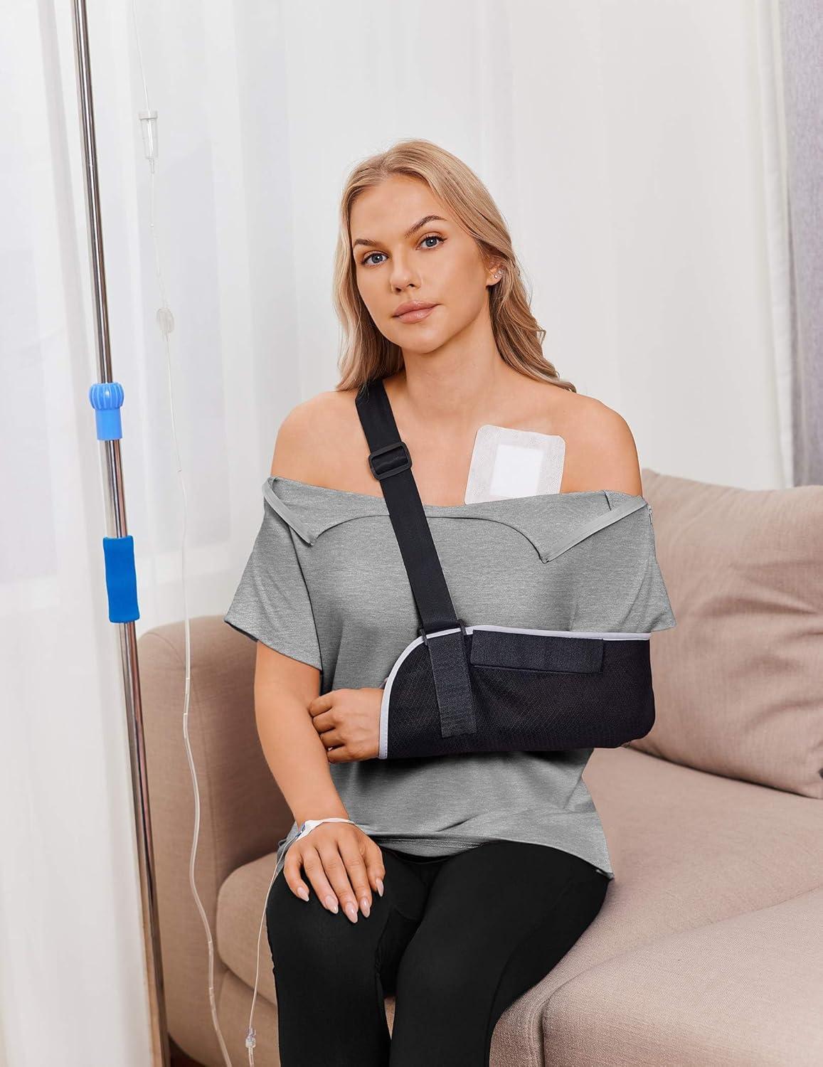 imageDeyeek Post Shoulder Surgery Shirts for Women Chemo Dialysis Port with 2 Shoulder Half Zippers After Rotator Cuff TopsLight Gray