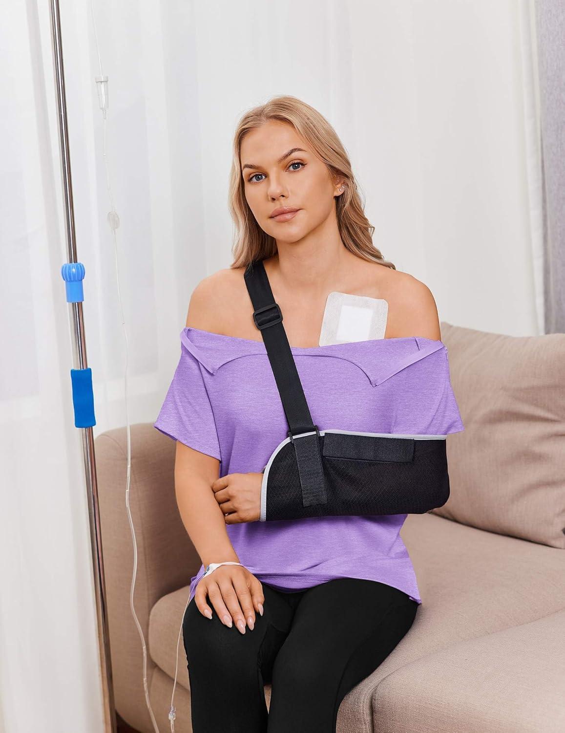 imageDeyeek Post Shoulder Surgery Shirts for Women Chemo Dialysis Port with 2 Shoulder Half Zippers After Rotator Cuff TopsLilac
