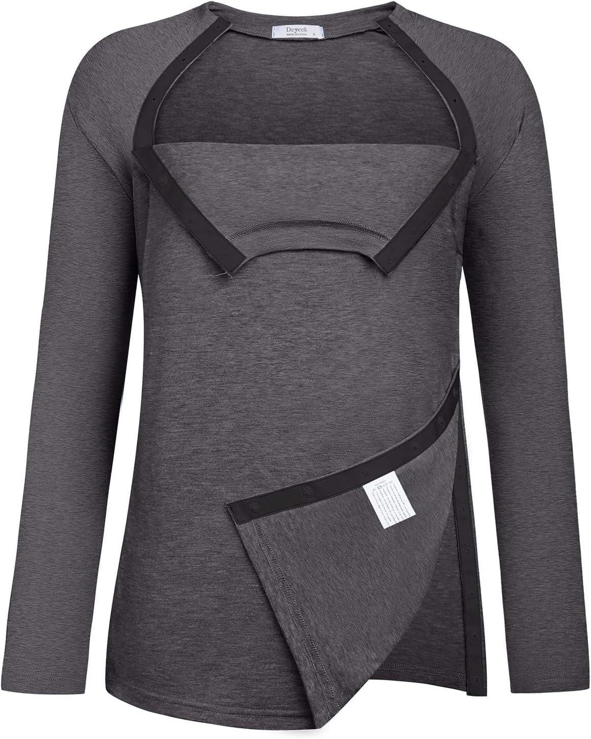 imageDeyeek Post Shoulder Surgery Shirts for Women Full Tear Away 2 Side Snaps After Rotator Cuff Chemo Port Adaptive ClothingDark Gray