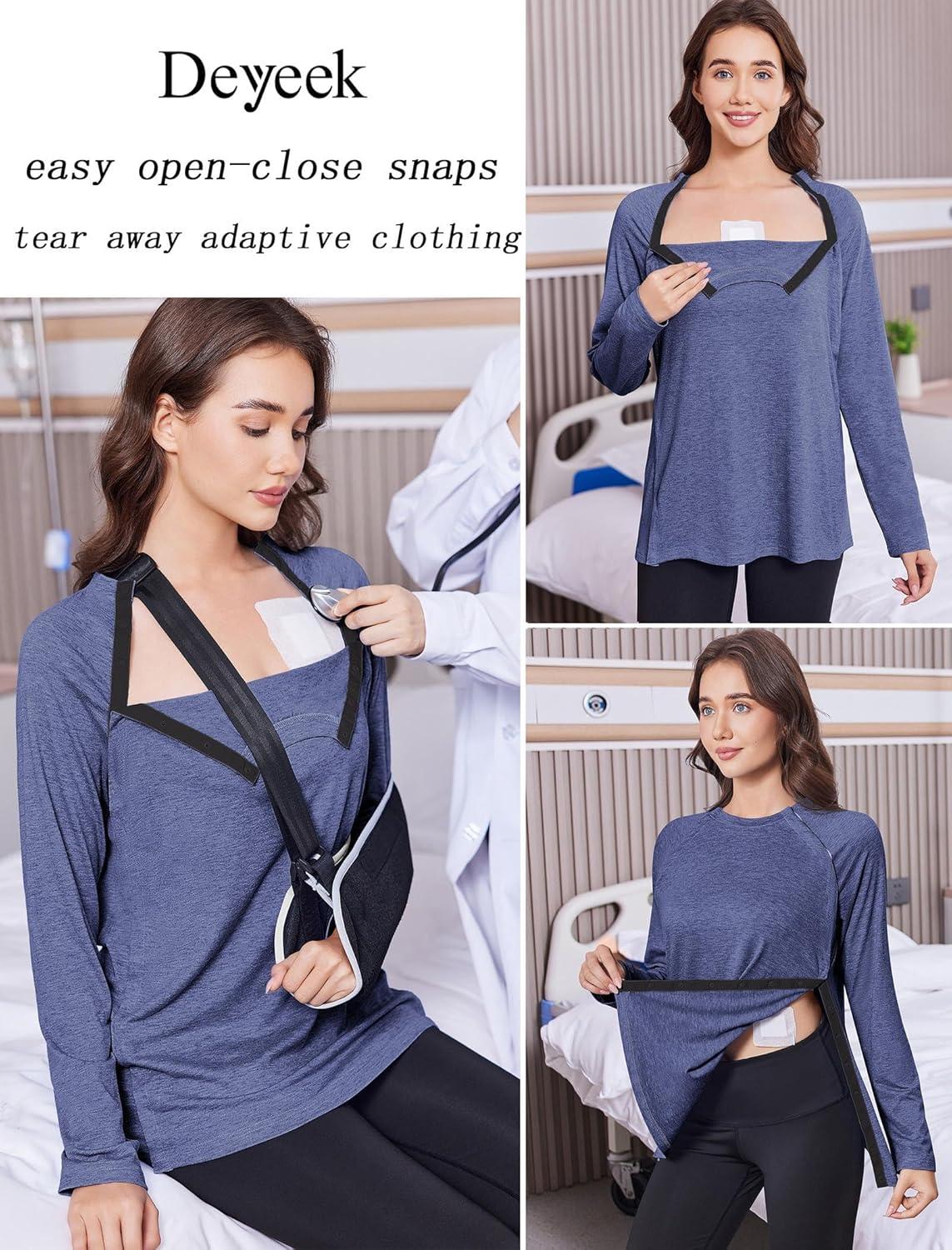 imageDeyeek Post Shoulder Surgery Shirts for Women Full Tear Away 2 Side Snaps After Rotator Cuff Chemo Port Adaptive ClothingNavy