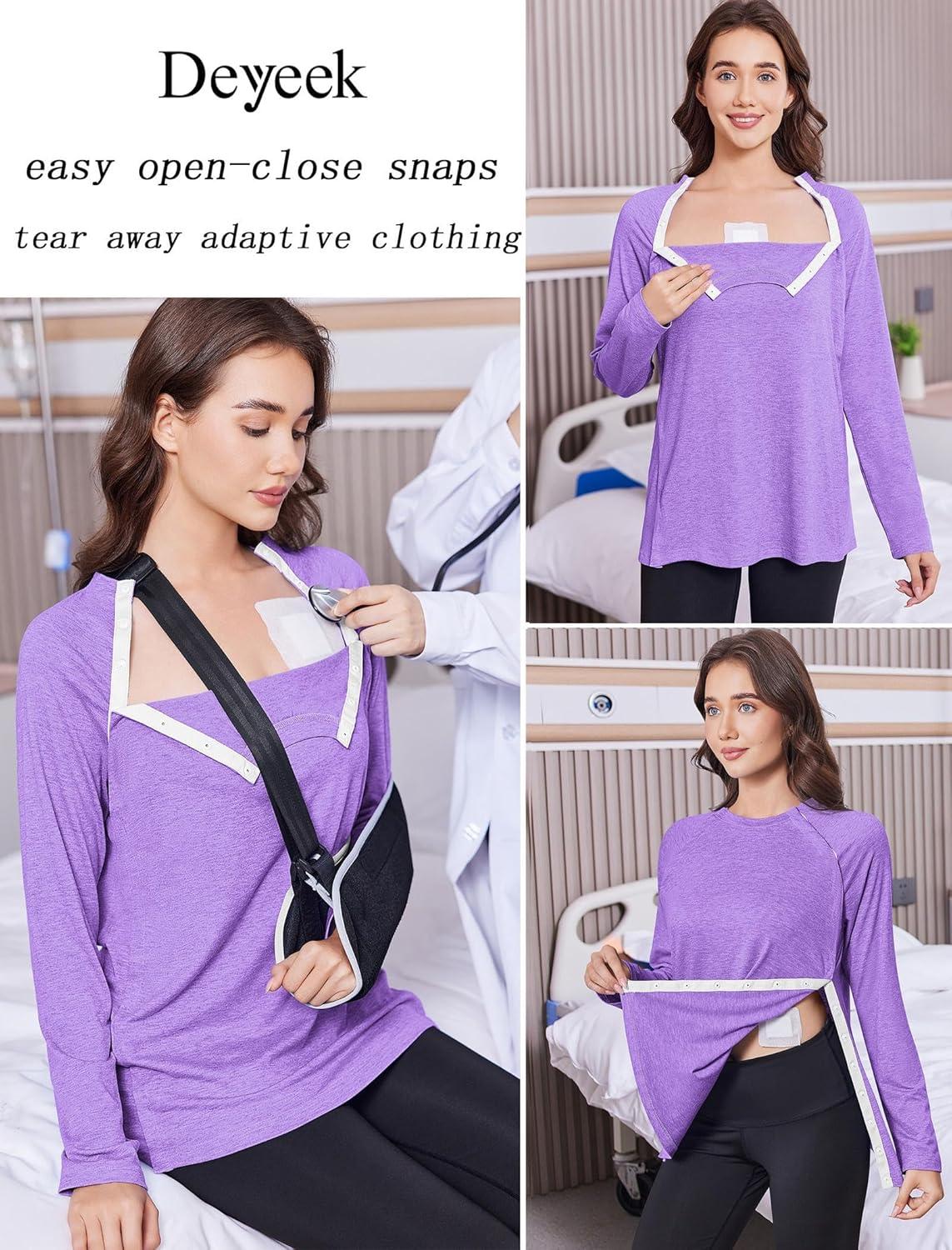 imageDeyeek Post Shoulder Surgery Shirts for Women Full Tear Away 2 Side Snaps After Rotator Cuff Chemo Port Adaptive ClothingPurple