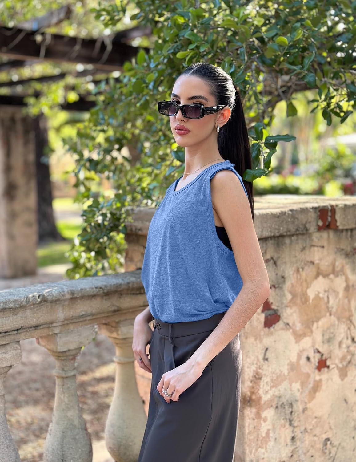 imageDeyeek Post Shoulder Surgery Shirts for Women Tear Away Snap Button Rotator Cuff Shirt Mastectomy Chemo Port Access Tank TopsBlue