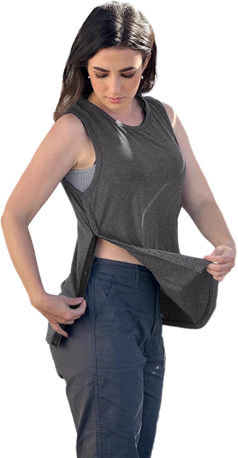 imageDeyeek Post Shoulder Surgery Shirts for Women Tear Away Snap Button Rotator Cuff Shirt Mastectomy Chemo Port Access Tank TopsDark Grey