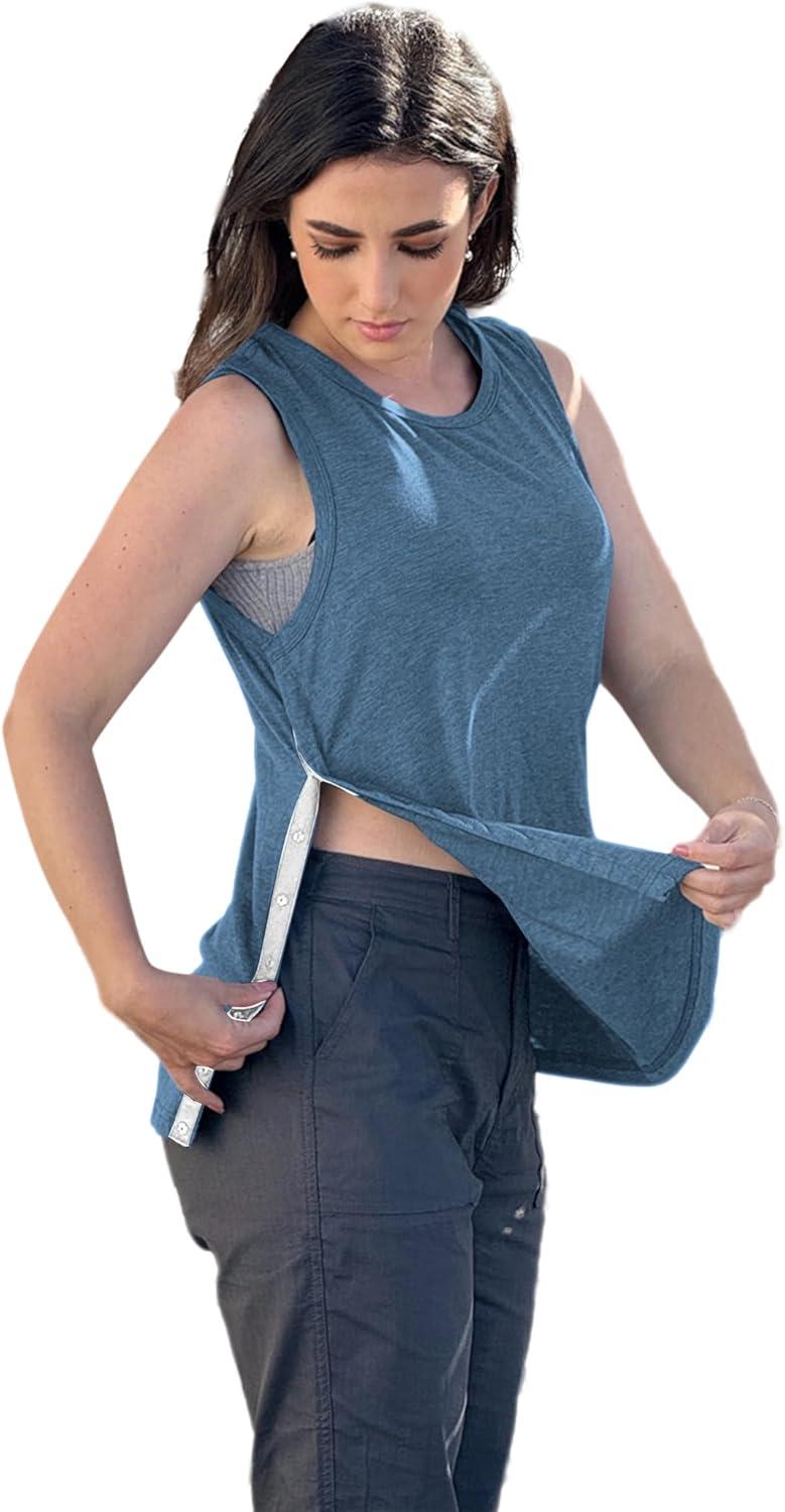 imageDeyeek Post Shoulder Surgery Shirts for Women Tear Away Snap Button Rotator Cuff Shirt Mastectomy Chemo Port Access Tank TopsDeep Blue