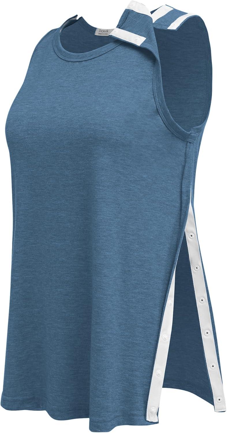 imageDeyeek Post Shoulder Surgery Shirts for Women Tear Away Snap Button Rotator Cuff Shirt Mastectomy Chemo Port Access Tank TopsDeep Blue