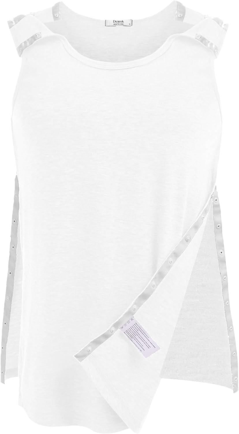imageDeyeek Post Shoulder Surgery Shirts for Women Tear Away Snap Button Rotator Cuff Shirt Mastectomy Chemo Port Access Tank TopsWhite