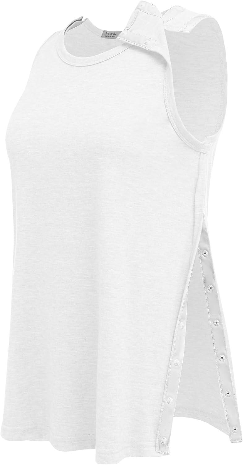 imageDeyeek Post Shoulder Surgery Shirts for Women Tear Away Snap Button Rotator Cuff Shirt Mastectomy Chemo Port Access Tank TopsWhite