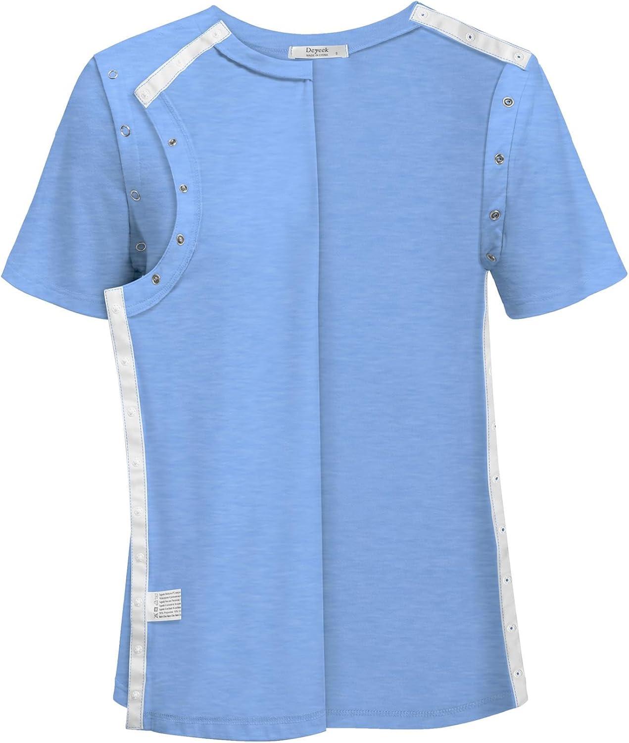 imageDeyeek Post Surgery Shirts Women Shoulder Recovery Tear Away Chemo Port Access Rotator Cuff Rehab Adaptive Clothing HospitalBlue