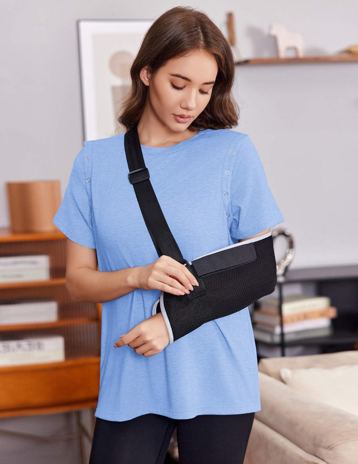 imageDeyeek Post Surgery Shirts Women Shoulder Recovery Tear Away Chemo Port Access Rotator Cuff Rehab Adaptive Clothing HospitalLight Blue