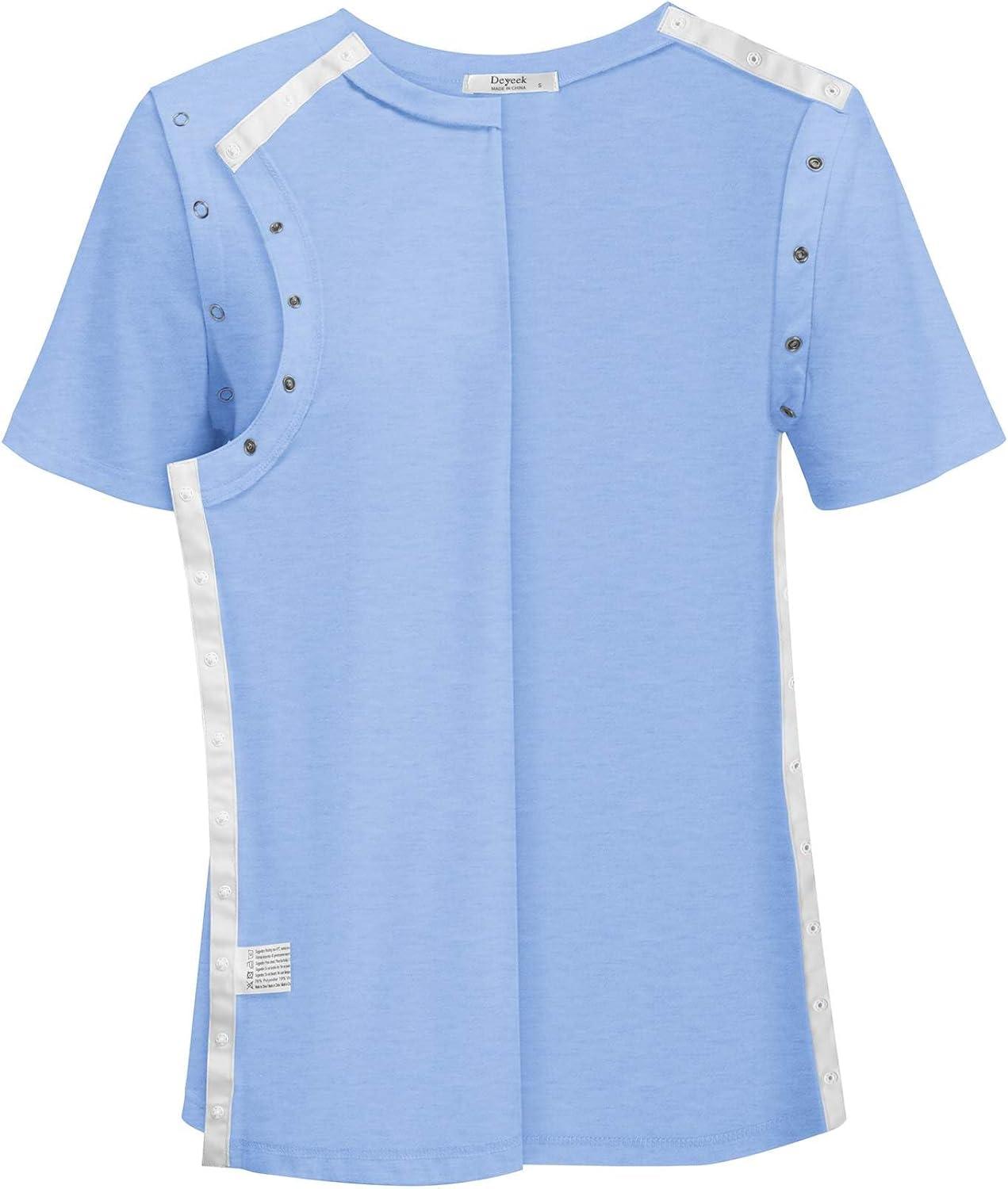 imageDeyeek Post Surgery Shirts Women Shoulder Recovery Tear Away Chemo Port Access Rotator Cuff Rehab Adaptive Clothing HospitalLight Blue