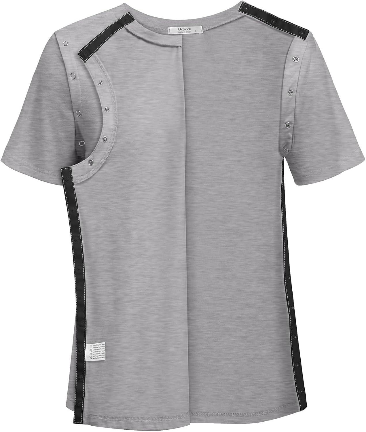 imageDeyeek Post Surgery Shirts Women Shoulder Recovery Tear Away Chemo Port Access Rotator Cuff Rehab Adaptive Clothing HospitalLight Gray