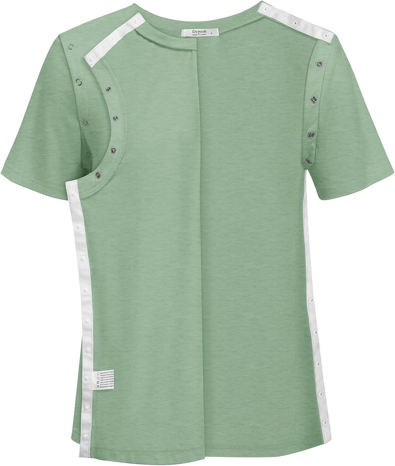 imageDeyeek Post Surgery Shirts Women Shoulder Recovery Tear Away Chemo Port Access Rotator Cuff Rehab Adaptive Clothing HospitalLight Green