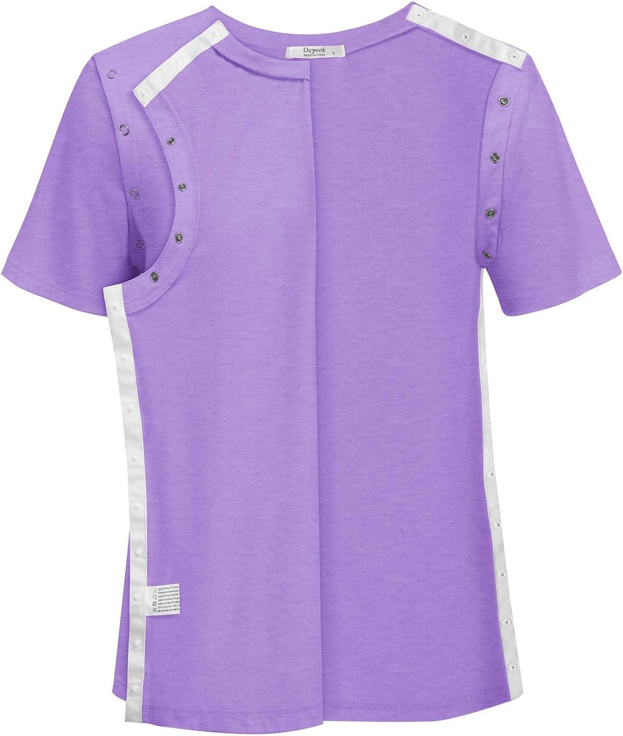 imageDeyeek Post Surgery Shirts Women Shoulder Recovery Tear Away Chemo Port Access Rotator Cuff Rehab Adaptive Clothing HospitalLight Purple