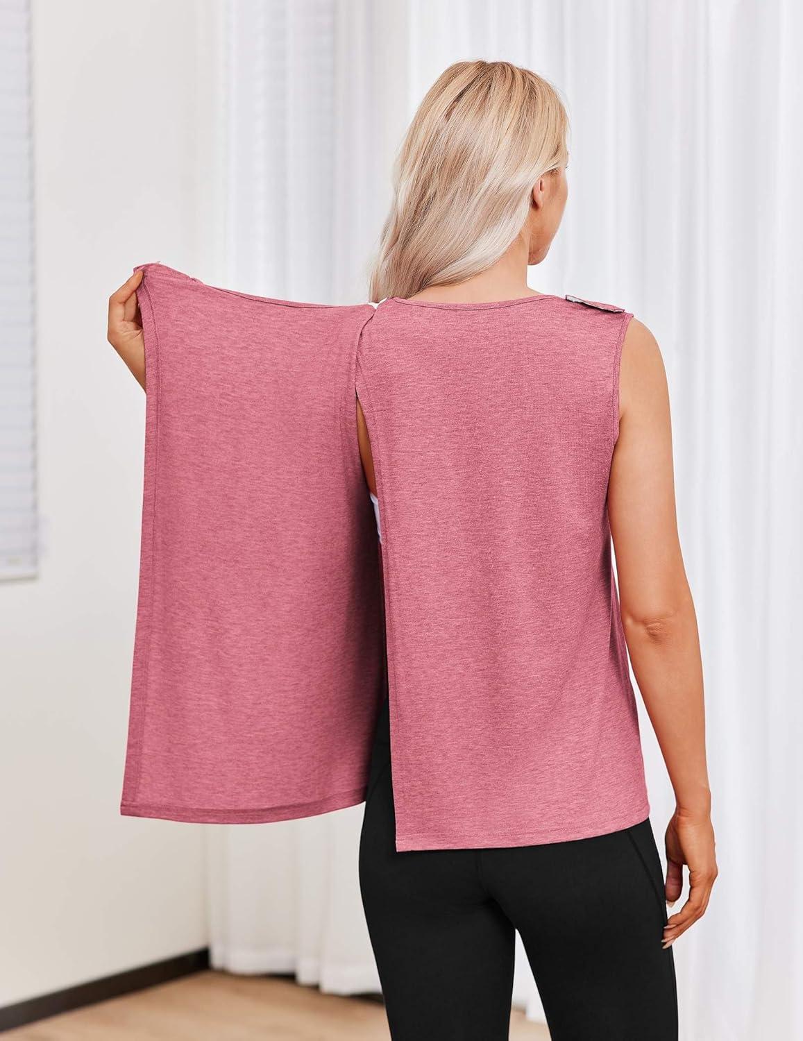 imageDeyeek Post Surgery Shirts for Women Shoulder Snap Tear Away Open Back Hospital Tank Tops Sleeveless Adaptive ClothingRose Taupe