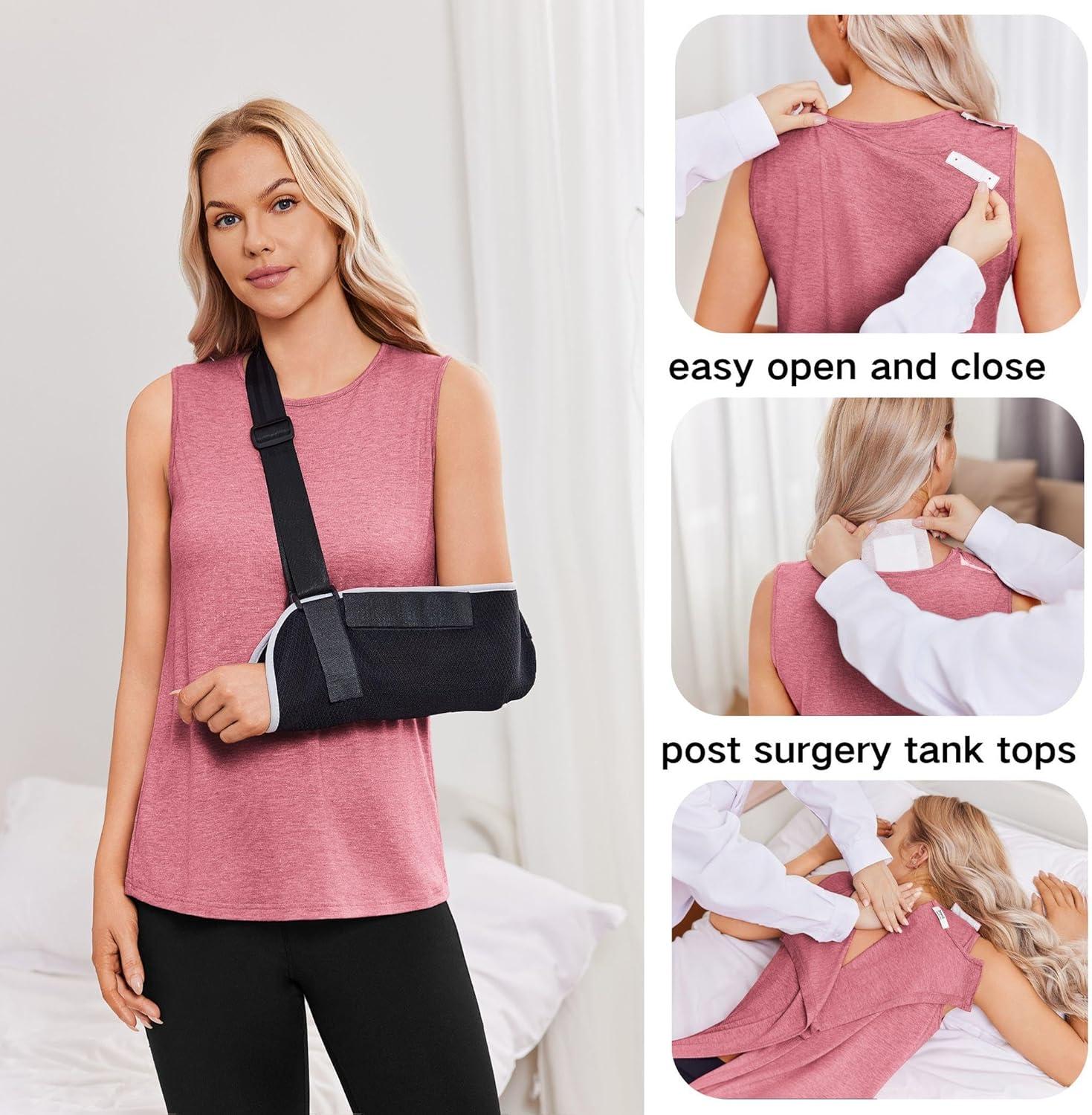 imageDeyeek Post Surgery Shirts for Women Shoulder Snap Tear Away Open Back Hospital Tank Tops Sleeveless Adaptive ClothingRose Taupe