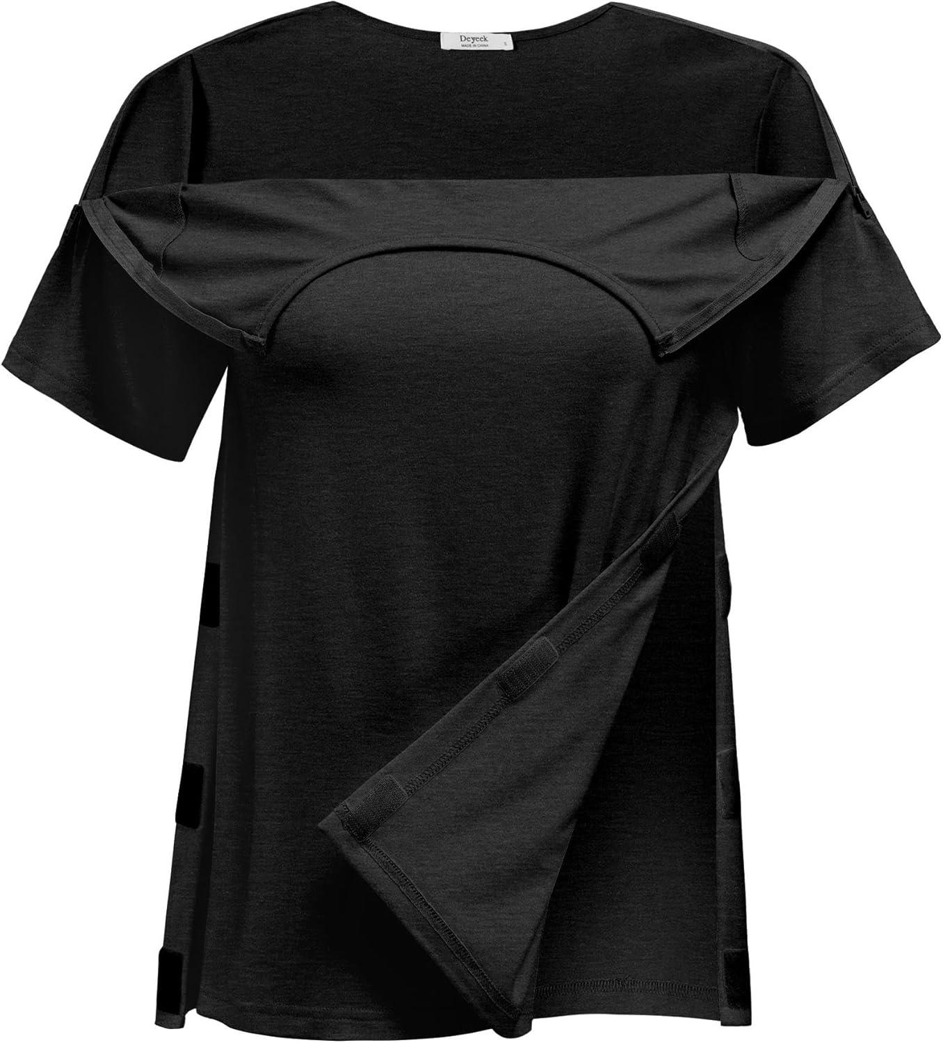 imageDeyeek Post Surgery Shirts for Women with 2 Shoulder Half Zippers Chemo Port Shirt Side Tear Away Adaptive ClothingBlack