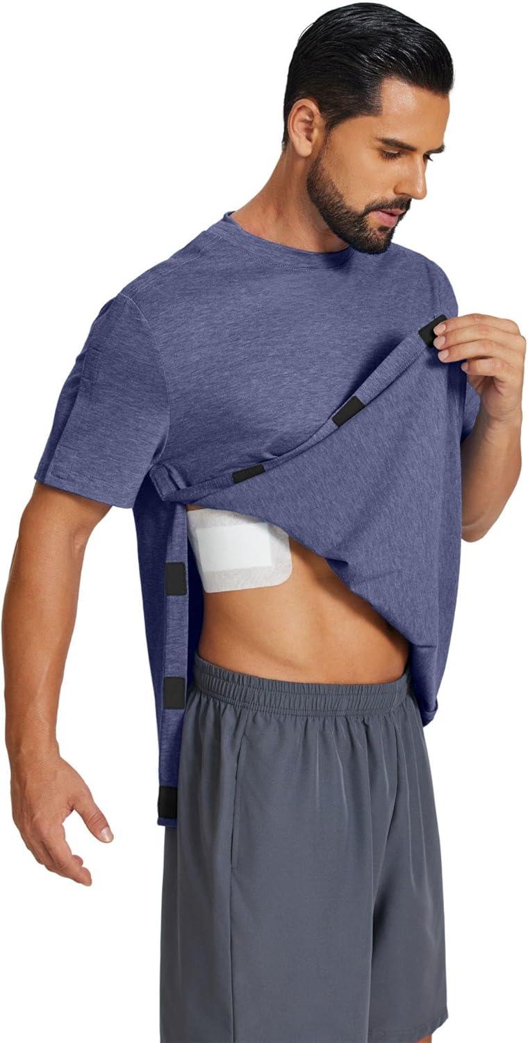 imageDeyeek Shoulder Post Surgery Recovery Shirts for Men Full Tear Away Short Sleeve T Shirt Adaptive Chemo ClothingNavy Blue