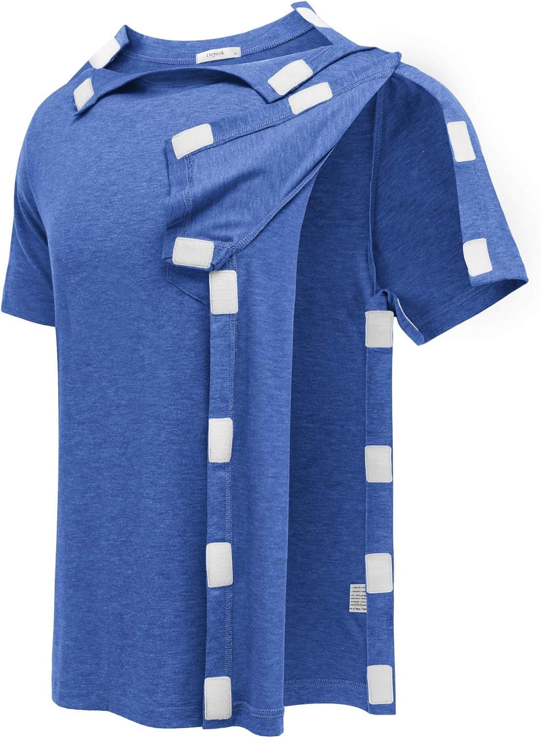 imageDeyeek Shoulder Post Surgery Recovery Shirts for Men Full Tear Away Short Sleeve T Shirt Adaptive Chemo ClothingSky Blue